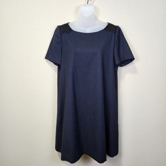 Pablo Gerard Darel Wool Blend Dress Navy Lace Minimalist Designer EUR 42 US 12 L - Picture 1 of 16